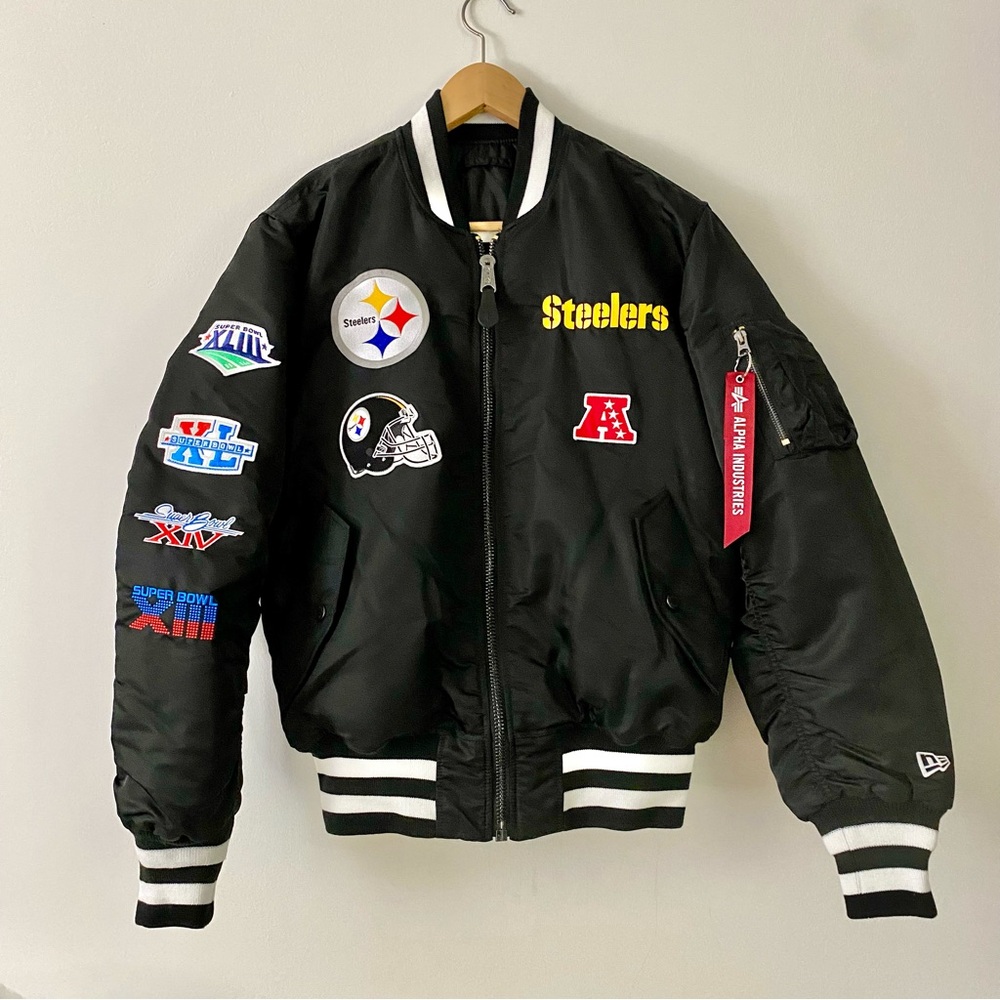Pittsburgh Steelers New Era x Alpha Industries Reversible Full-Zip Bomber Jacket